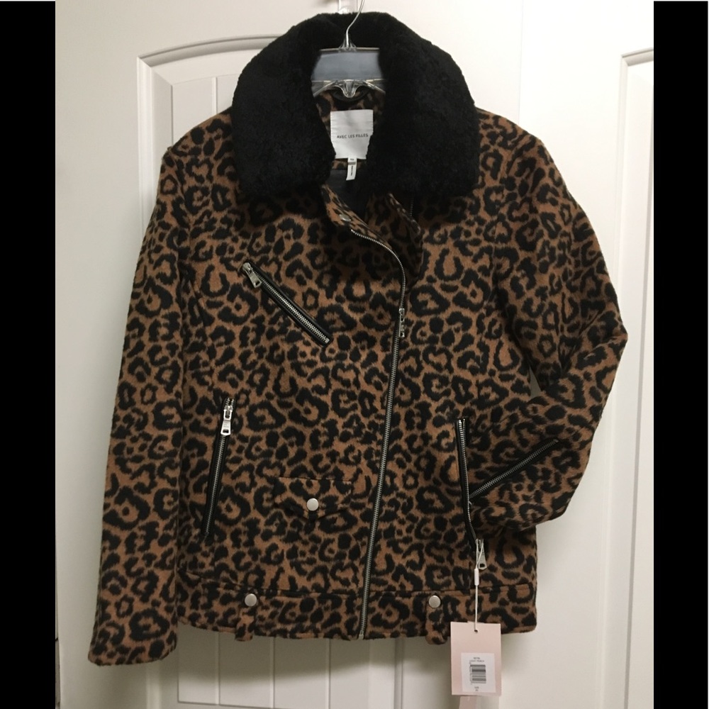 🎁NWT Avec Les Filles Leopard Wool Blend Coat S